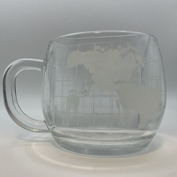 Vintage 1970's Nestle Nescafé Clear Glass Globe World Cup Coffee Tea Mug Etched - Picture 2 of 5